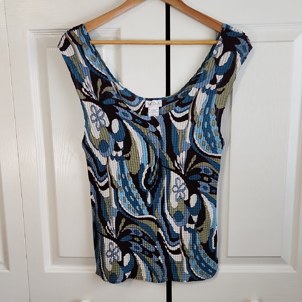 Vintage NICOLA Floral Abstract Tank Top Size LG Psychadelic 70s 90s Y2K Festival
